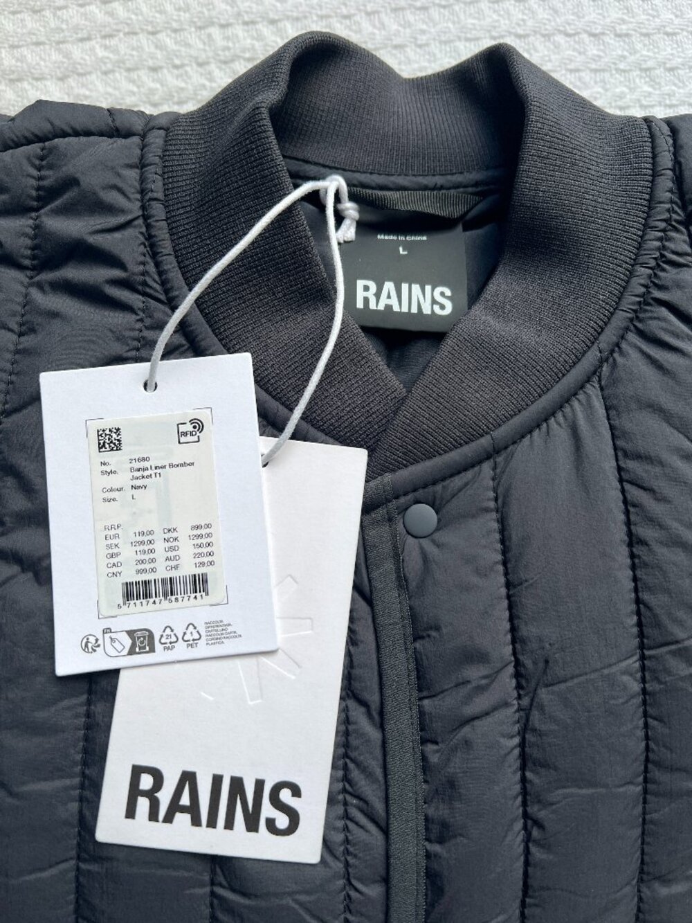 [Brand New] RAINS - Banja Liner Bomber Jacket (Men's) | Size: L | Color: Navy